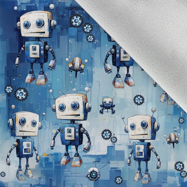 Paneel met patroon 134 softshell kinderjas blauwe robots