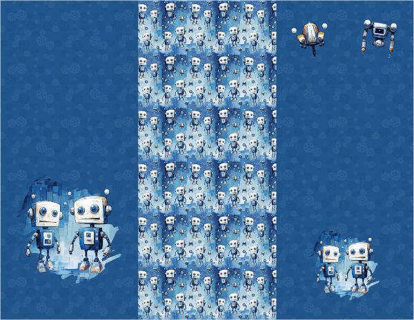 Paneel met patroon 134 softshell kinderjas blauwe robots