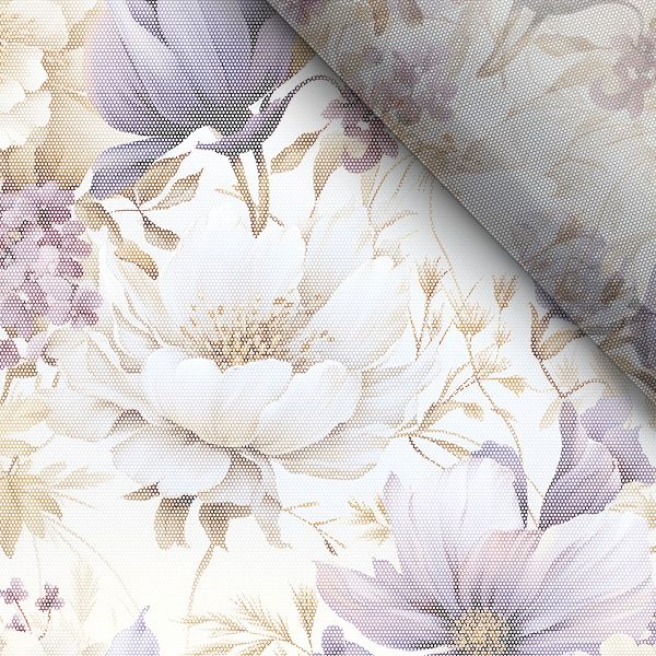 Mantelstof fleece paarse bloemen Vilma