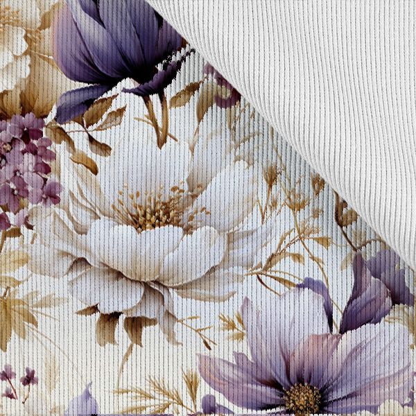 Waterafstotend polyester TD/NS bedrukt paarse bloemen Vilma