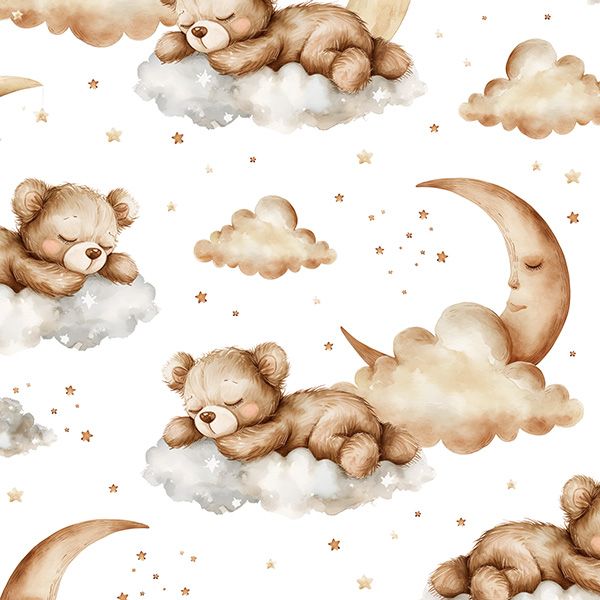 Katoen premium NELA PANEEL XL teddybeer op een wolk