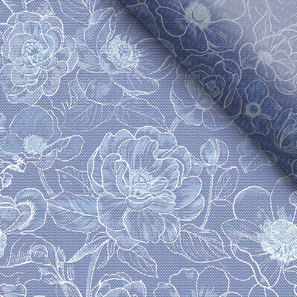 Waterafstotend polyester TD/NS bedrukt bloemen imitatie blauwdruk