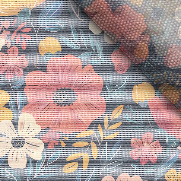 Matte stof voor badmode en fitness kleding kleurrijke bloemen op donkerblauw