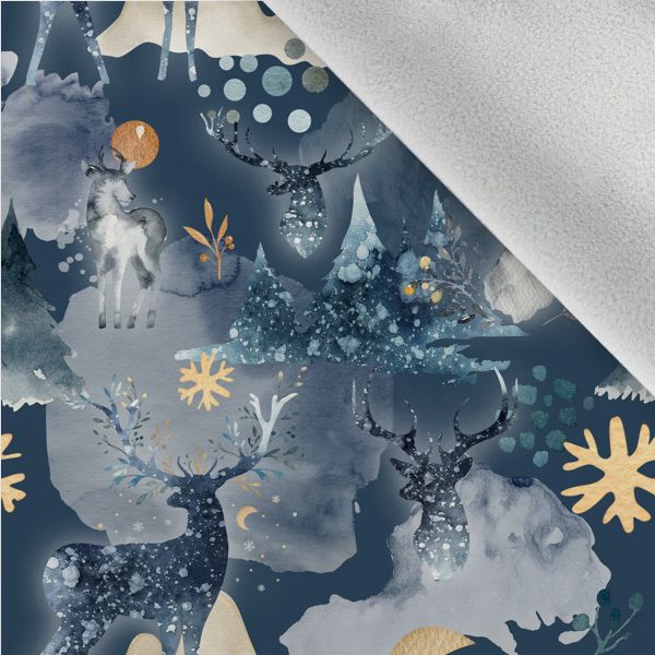 Paneel met patroon voor softshell jas winter hert donkerblauw maat 92