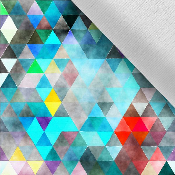Waterafstotend polyester TD/NS bedrukt driehoeken turquoise