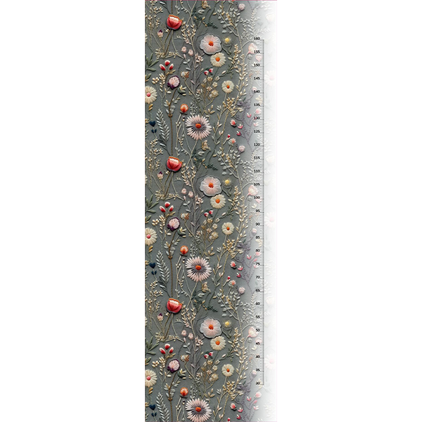 Mantelstof fleece imitatie borduurwerk weidebloemen Antonia grijs