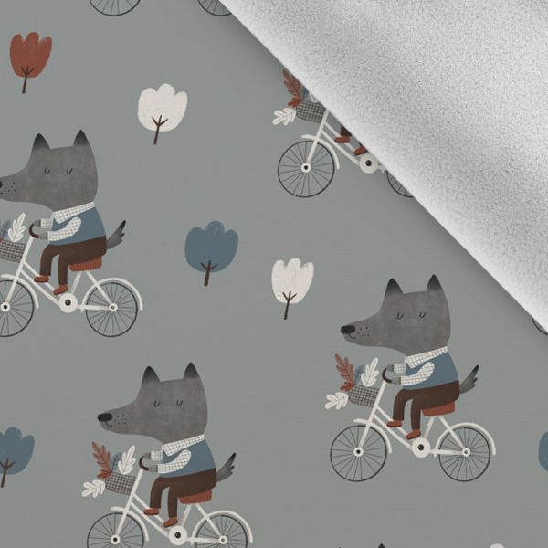 Paneel met patroon voor softshell jas wolf op fiets 128