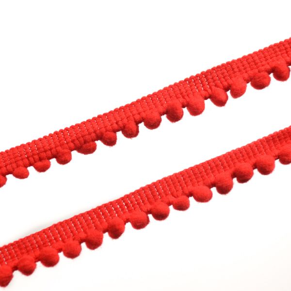 Bolletjesband met pompons 0,5cm rood / 18,5m