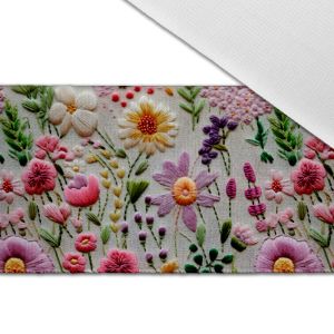 Fluwelen elastiekband met print 4 cm imitatie borduurwerk bloemen Violet