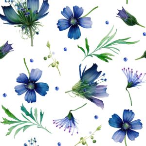 Tricot / Jersey Takoy blauwe bloempjes