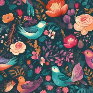 Polyester gabardine / Rongo romantische vogels