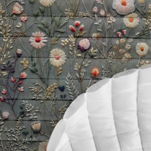 Regenjasstof gewatteerd imitatie borduurwerk weidebloemen Antonia grijs