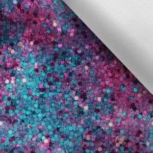 Waterafstotend polyester TD/NS bedrukt pailletten print kleur magenta en turquoise
