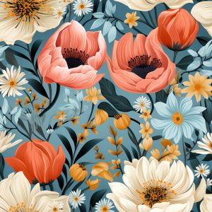 Kunstleer met print romantische bloemen Blue 700gr