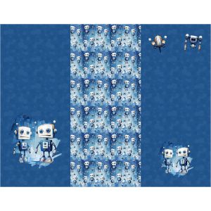 Paneel voor voetenzak uit waterafstotend polyester 155x120 blauwe robots