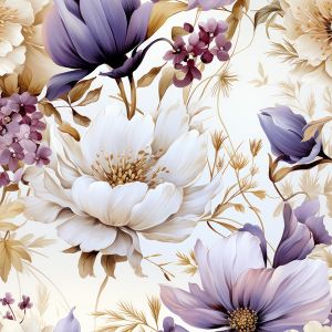 Mantelstof fleece paarse bloemen Vilma