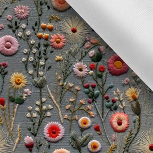 Zomer softshell flexibel imitatie borduurwerk weidebloemen Antonia grijs