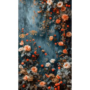 Fotodoek 160x265 cm bloemenmuur petrolblauw
