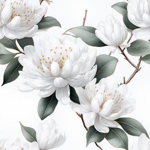 Katoen premium NELA witte bloemen