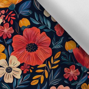 Waterafstotend polyester TD/NS bedrukt kleurrijke bloemen op donkerblauw MAXI motief