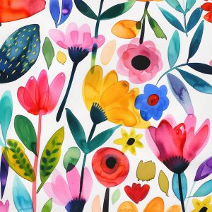 Waterafstotend polyester TD/NS bedrukt kleurrijke bloemen Luana