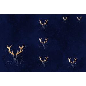 Paneel voor voetenzak uit waterafstotend polyester 155x105 motief sterrenbeeld gouden hert op blauw