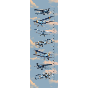 Paneel kinder groeimeter / waterafstotend polyester blauwe retro vliegtuigen