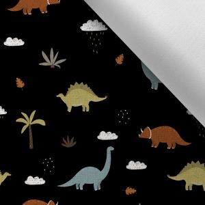 Waterafstotend polyester TD/NS bedrukt Dino wereld zwart