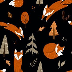 Polyester Tricot / Jersey voor t-shirts herfst vossen zwart