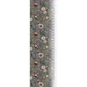 Paneel kinder groeimeter / waterafstotend polyester imitatie borduurwerk weidebloemen Antonia grijs