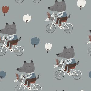 Paneel voor PUL overbroekje wolf op fiets