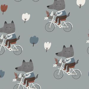 Tricot / Jersey bamboe Milano wolf op fiets