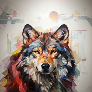 2de keus - French terry zomer sweatstof Takoy PANEEL 75x75 cm geometrische wolf