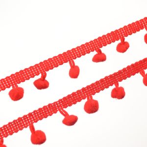 Bolletjesband met pompons 1cm rood / 18,5m