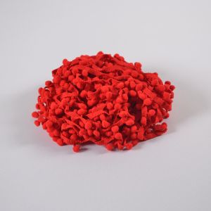 Bolletjesband met pompons 1cm rood