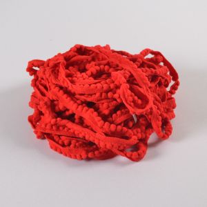 Bolletjesband met pompons 0,5cm rood