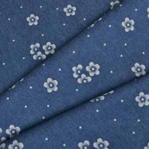 Dunne jeans- / spijkerstof blauw met bloemenprint