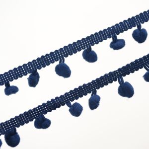 Bolletjesband met pompons 1cm donkerblauw / 18,5m