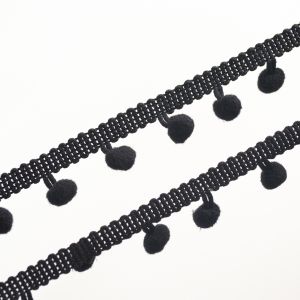 Bolletjesband met pompons 1cm zwart / 18,5m
