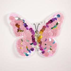 Opstrijkbare applicatie glitter vlinder roze