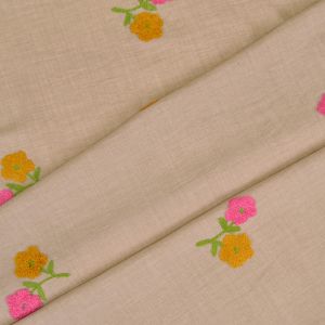 Imitatie linnen borduurwerk bloemen kleur beige