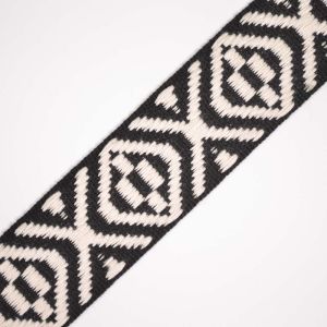 Schouderband geborduurd 3,8 cm etno zwart-wit