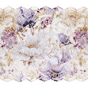 Kant elastisch 15cm met print paarse bloemen Vilma 