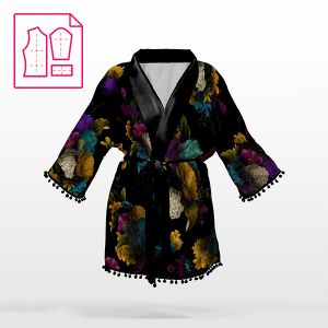 Paneel mat patroon L chiffon zijde kimono melancholie
