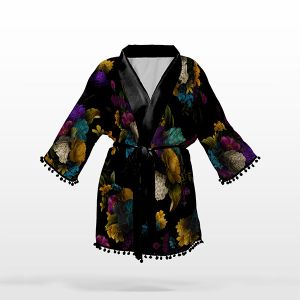 Paneel mat patroon S chiffon zijde kimono melancholie