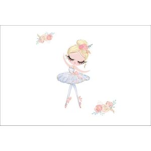 Katoen premium paneel L ballerina en kleine bloem - wit
