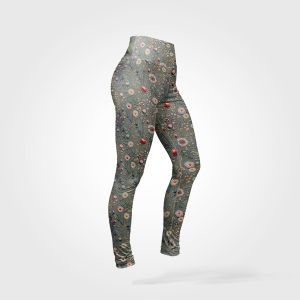Paneel met patroon 36 Slim fit legging imitatie borduurwerk weidebloemen Antonia grijs badkleding sportstof 