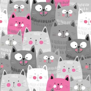 Polyester Tricot / Jersey voor t-shirts grijze katten