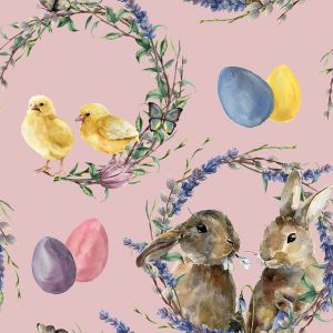 Polyester gabardine / Rongo Pasen - konijnen en kuikens