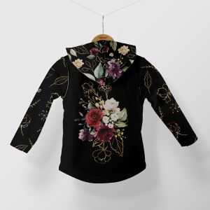 Paneel met patroon voor softshell jas gouden bloemen zwart maat 158